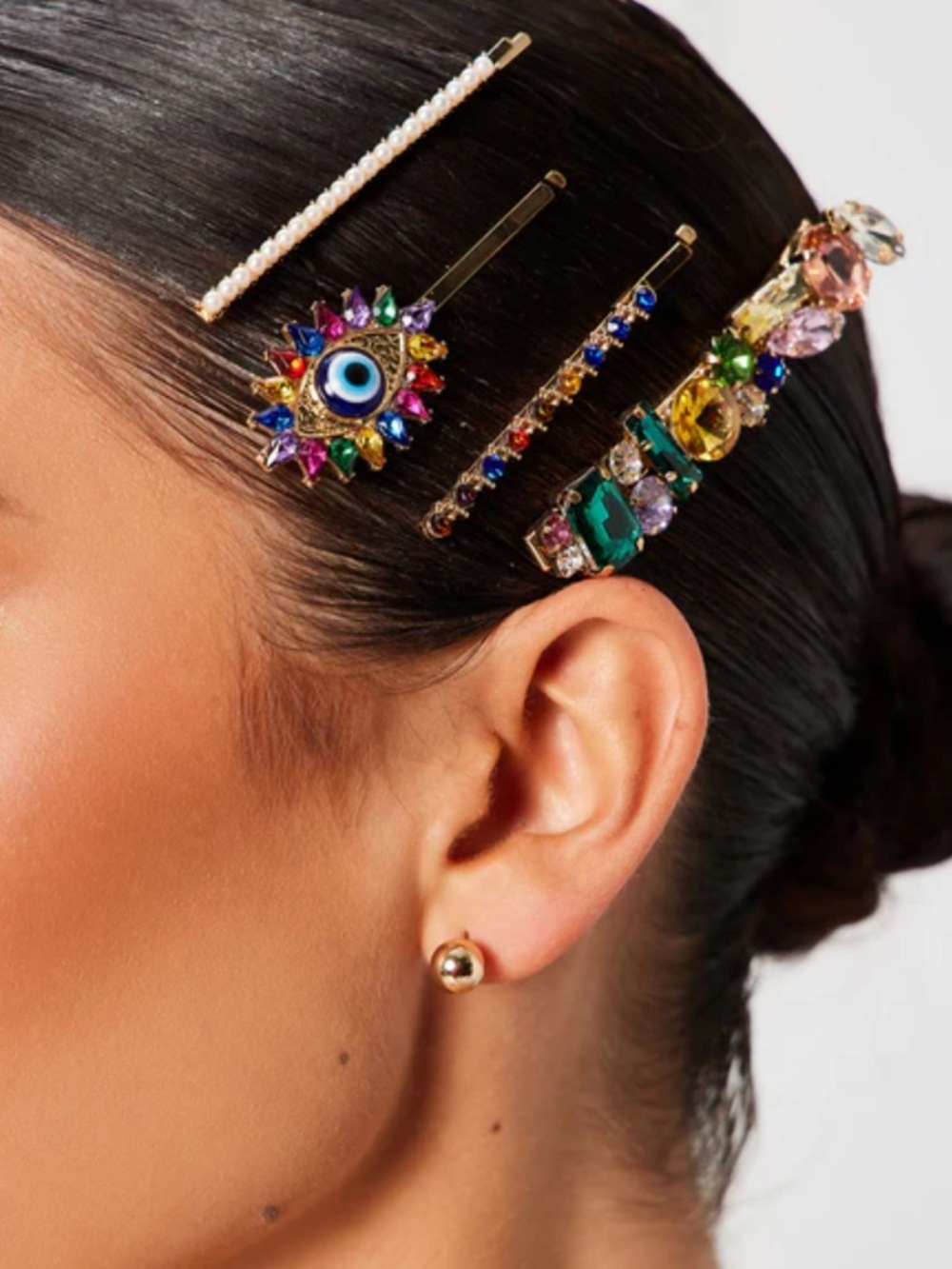 Fashion Nova Rhinestone Evil Eye Barrette Set NWT